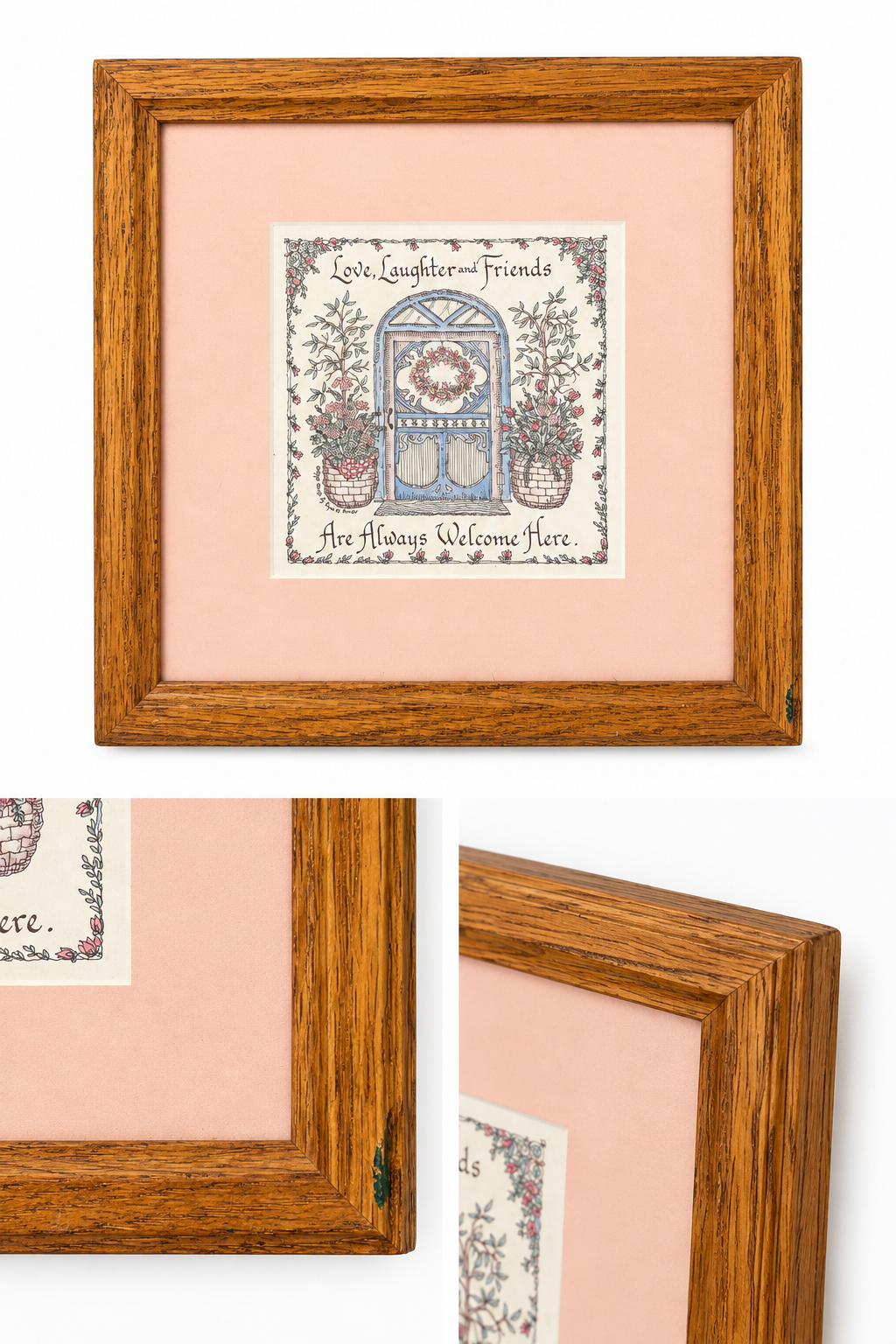 Vintage 1990 Lynn Norton Parker “Love, Laughter and Friends” Framed Calligraphy Cottagecore Wall Art