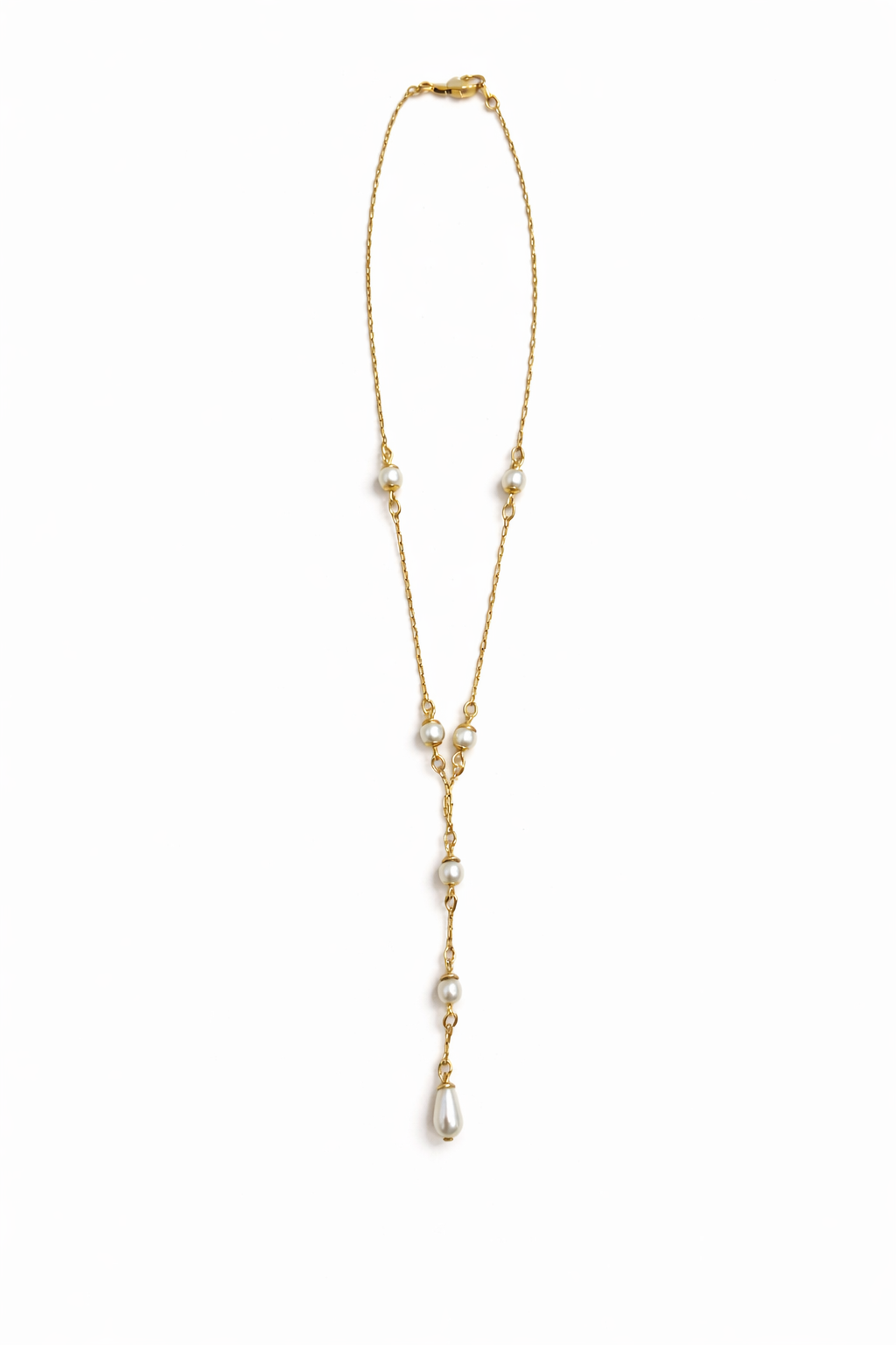 Gold-Tone Pearl Drop Necklace – Delicate Y-Style Design |