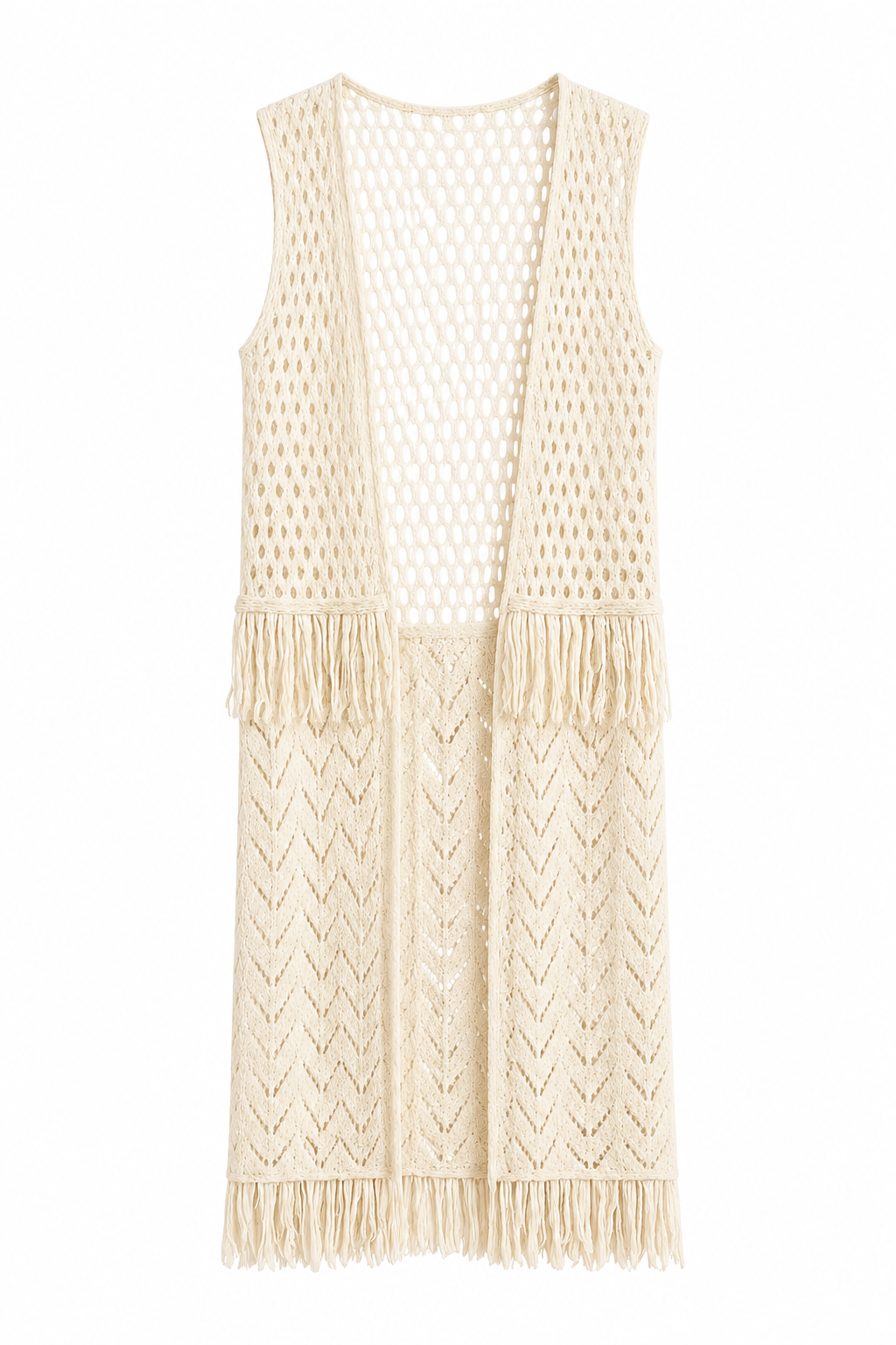 Hayden Los Angeles Crochet Fringe Duster Cardigan | Western Boho Long Knit Vest | Size M/L