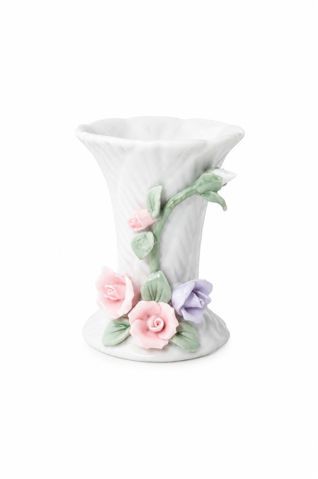Vintage 1980s Ceramic Rose Bud Vase | Cottagecore Floral Vase | Pastel Pink & Lavender Roses | Shabby Chic Cottage Décor