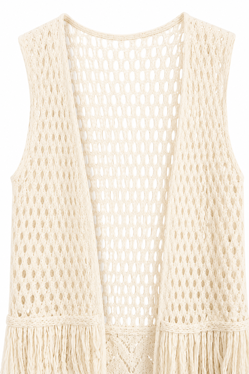 Hayden Los Angeles Crochet Fringe Duster Cardigan | Western Boho Long Knit Vest | Size M/L