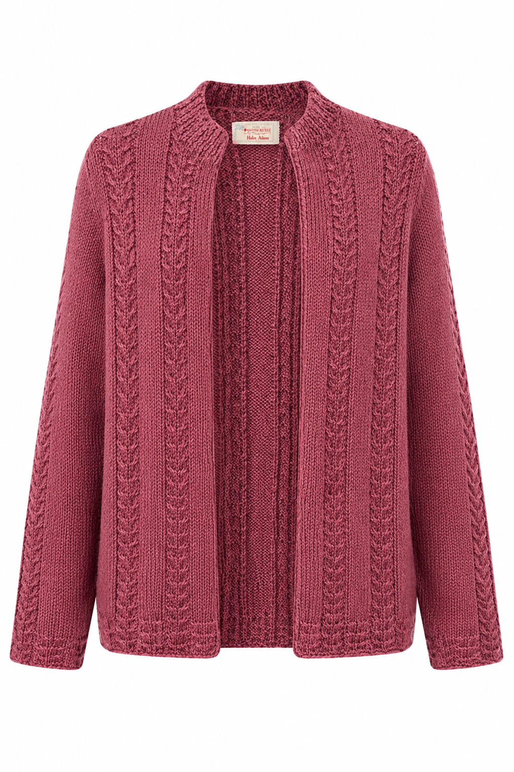 Vintage Handmade Helen Adams Rose Pink Cable Knit Cardigan Sweater | Fits S/L