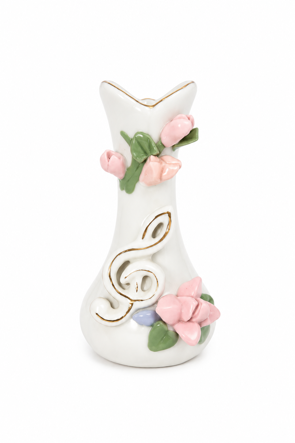 Vintage Miniature Floral Bud Vase with Music Note | Pink Flower Porcelain Vase