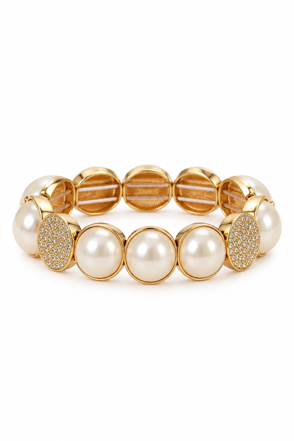 Elegant Ivory Faux Pearl & Gold-Tone Rhinestone Stretch Bracelet | Classic Statement Jewelry