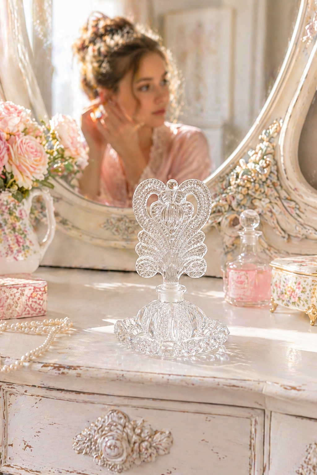 Vintage 1930's Crystal Perfume Bottle Vanity Set