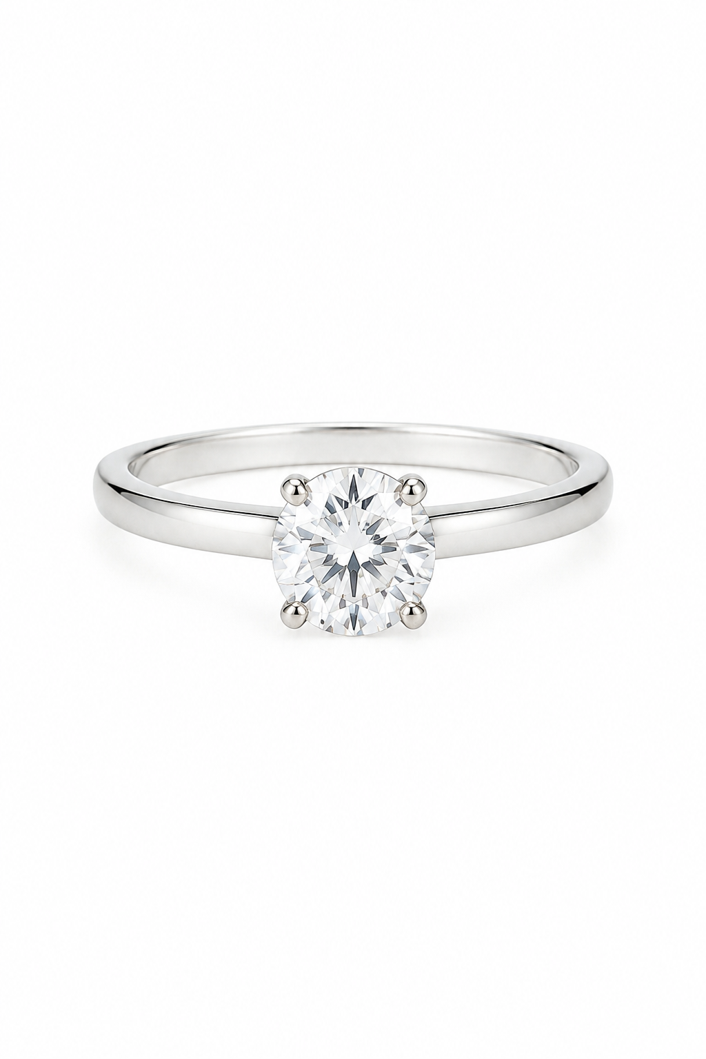 Contemporary Silver-Tone Round Faux Diamond Solitaire Ring – Size 8