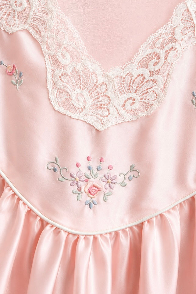 Vintage Pink Lace Trim Short Nightgown | Romantic Cottagecore Sleepwear (size M)