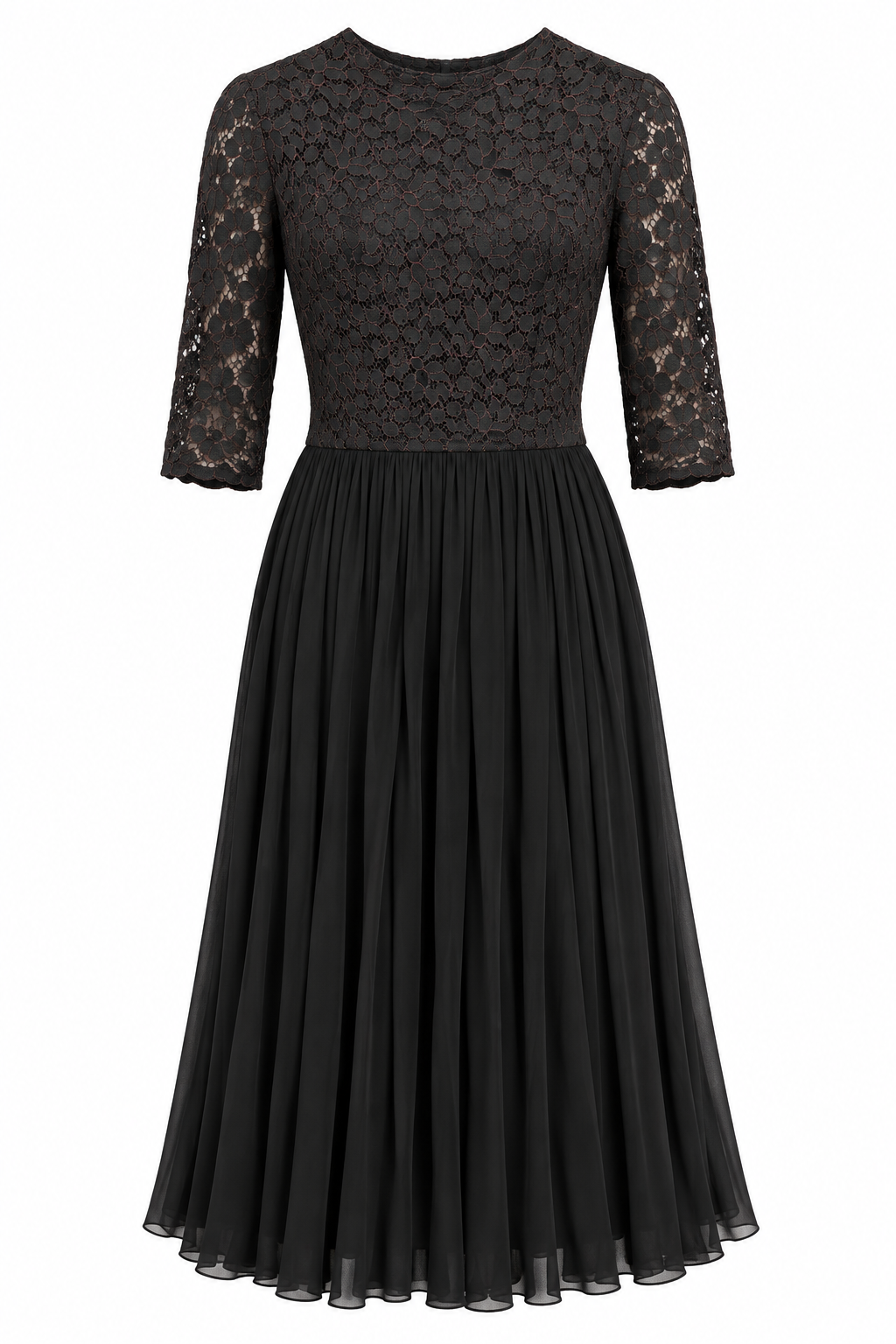 Vintage 1950s–1960s Black Lace Midi Dress – Metal Zipper | XS/S