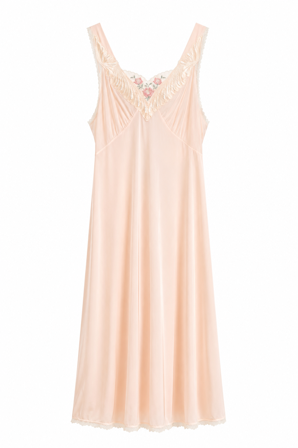 Vintage NOS Shadowline Peach Nylon Nightgown | Made in USA | Romantic Floral Lace Sleepwear | Size Medium