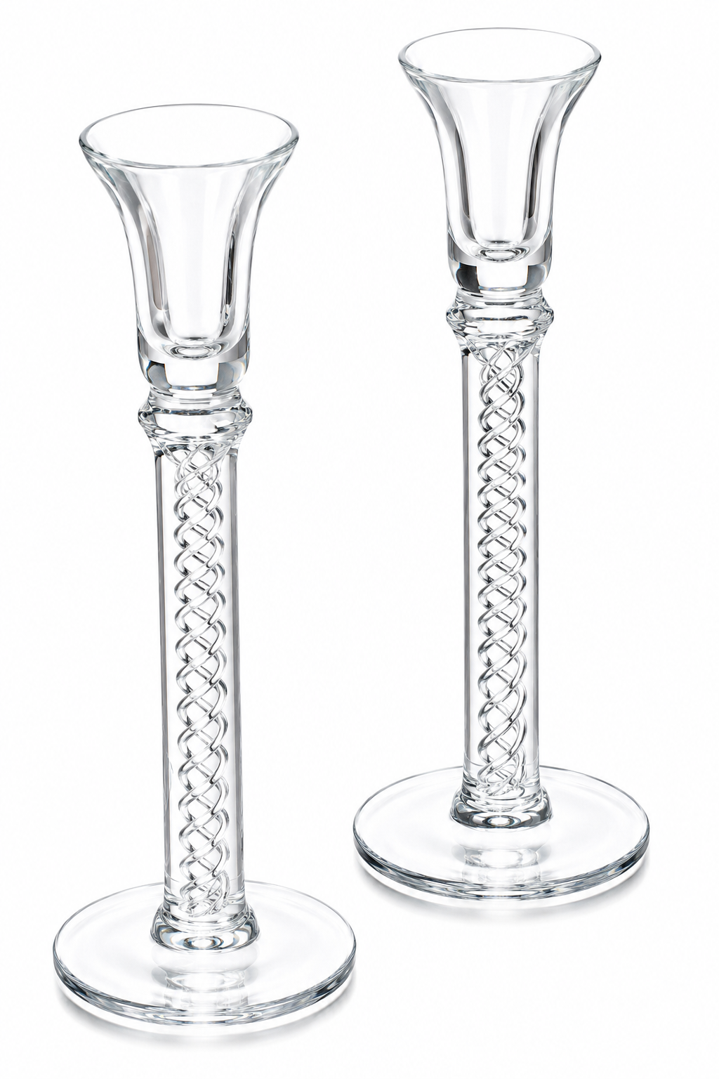 1980s Czechoslovakian Air Twist Glass Candlestick Holders | Set of 2 | Elegant Vintage Crystal-Style Candle Holders