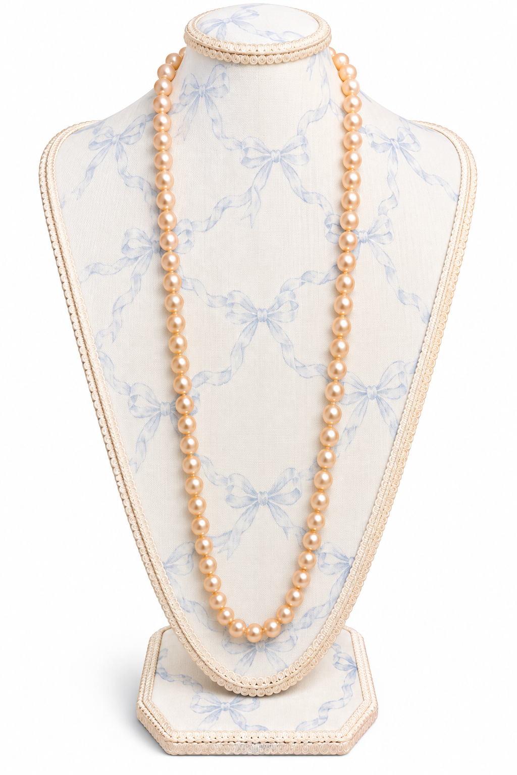 Vintage Peachy Pink Faux Pearl Long Necklace | Romantic Classic Pearl Jewelry