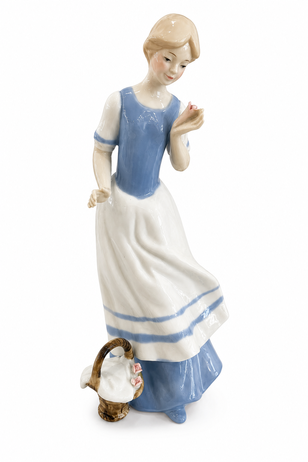 Vintage Blue & White Lady Figurine | Romantic Cottagecore Porcelain Decor