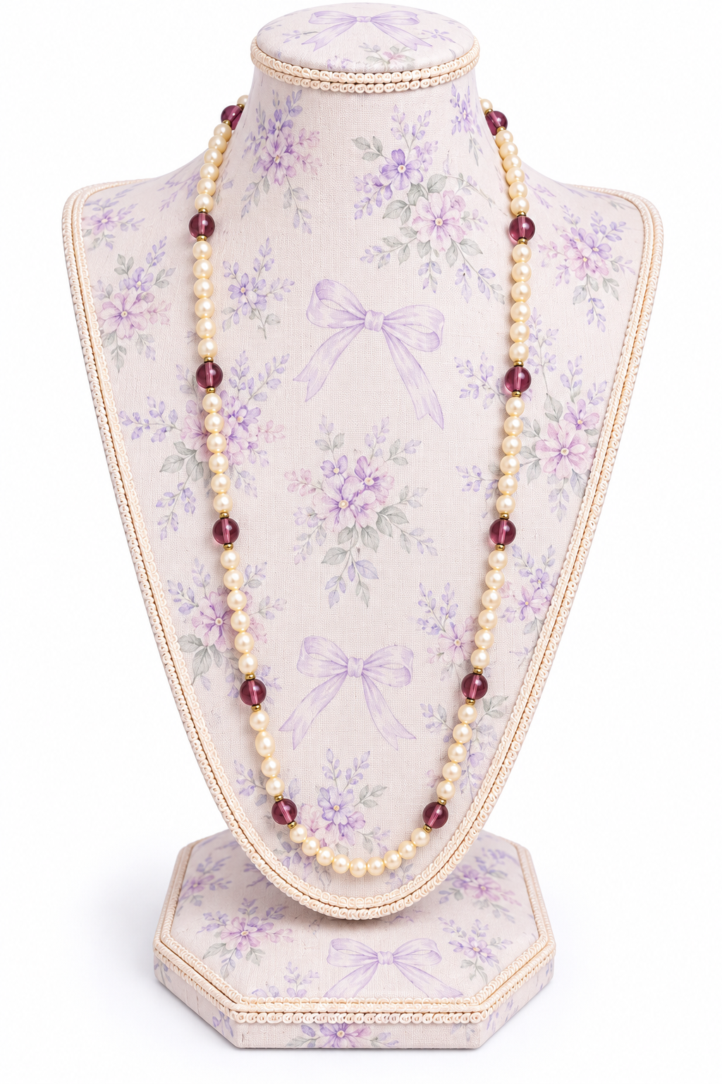 Vintage 1980s Faux Pearl & Purple Bead Long Endless Flapper Necklace