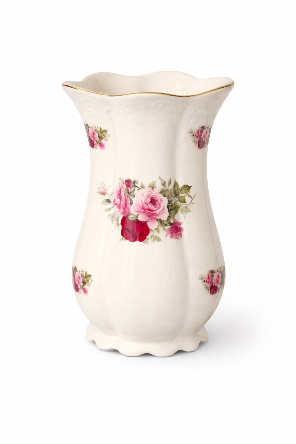 Vintage 1980s Victorian Rose Vase | Shabby Chic Floral Ceramic Vase | Cottagecore Home Decor