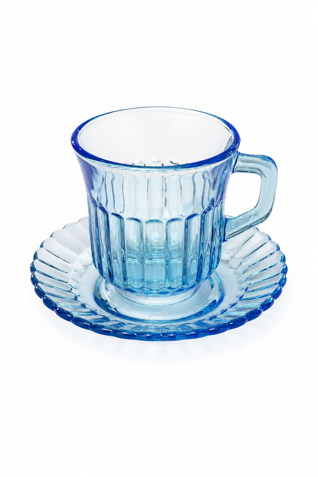 1960s FortecRisa Mexico Ice Blue Glass Teacup & Saucer | Vintage Blue Glass Tea Set | Sold Individually