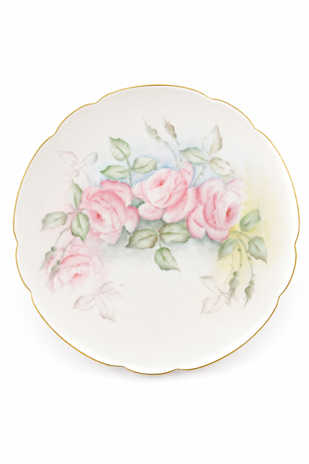 Antique 1920s Hutschenreuther Selb LHS Bavaria Hand-Painted Pink Roses Cabinet Plate | Gold Rim | 9 Inch German Porcelain