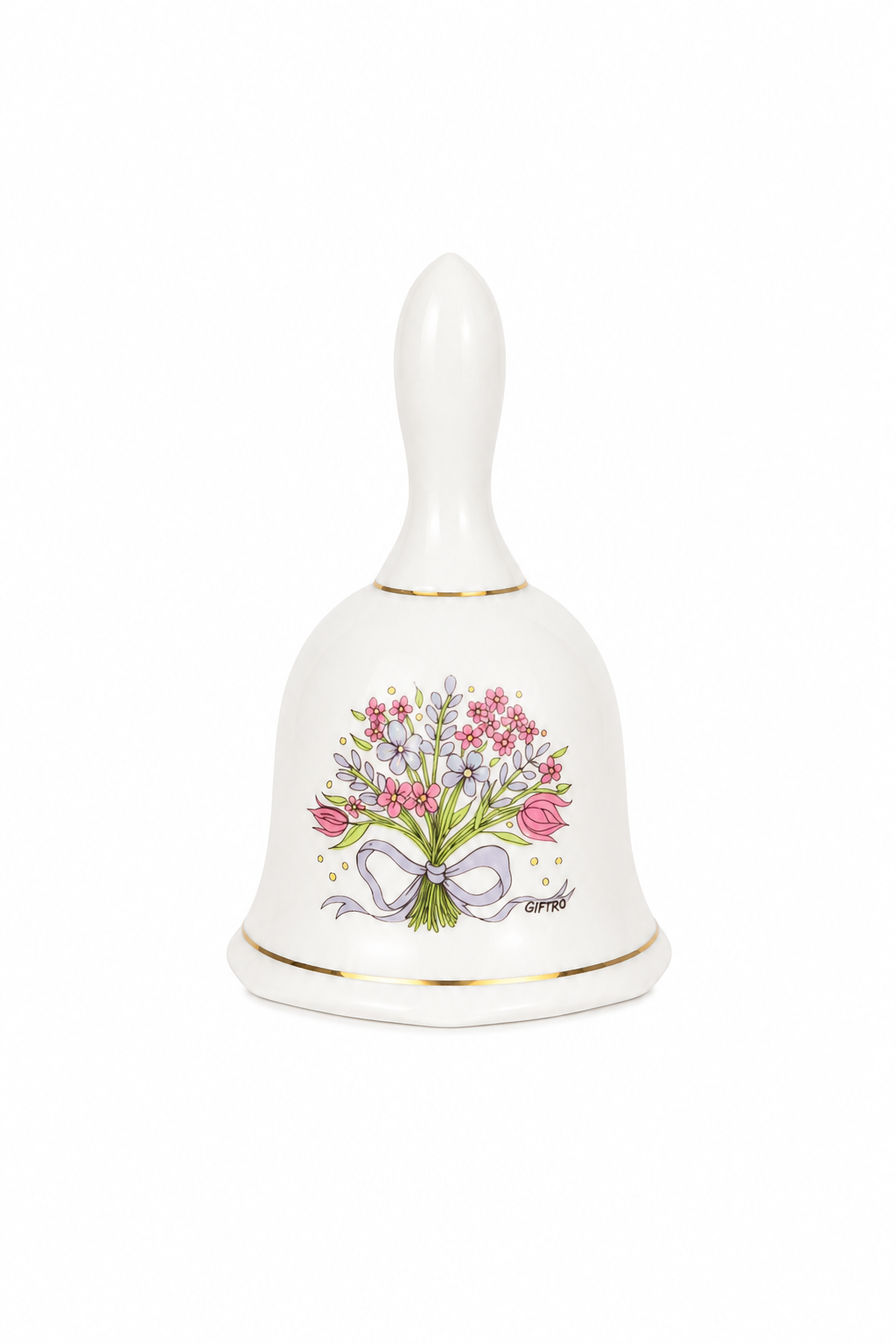 Vintage 1950s Giftco Mini Porcelain Bell | Floral Bouquet with Gold Trim | Mid-Century Collectible