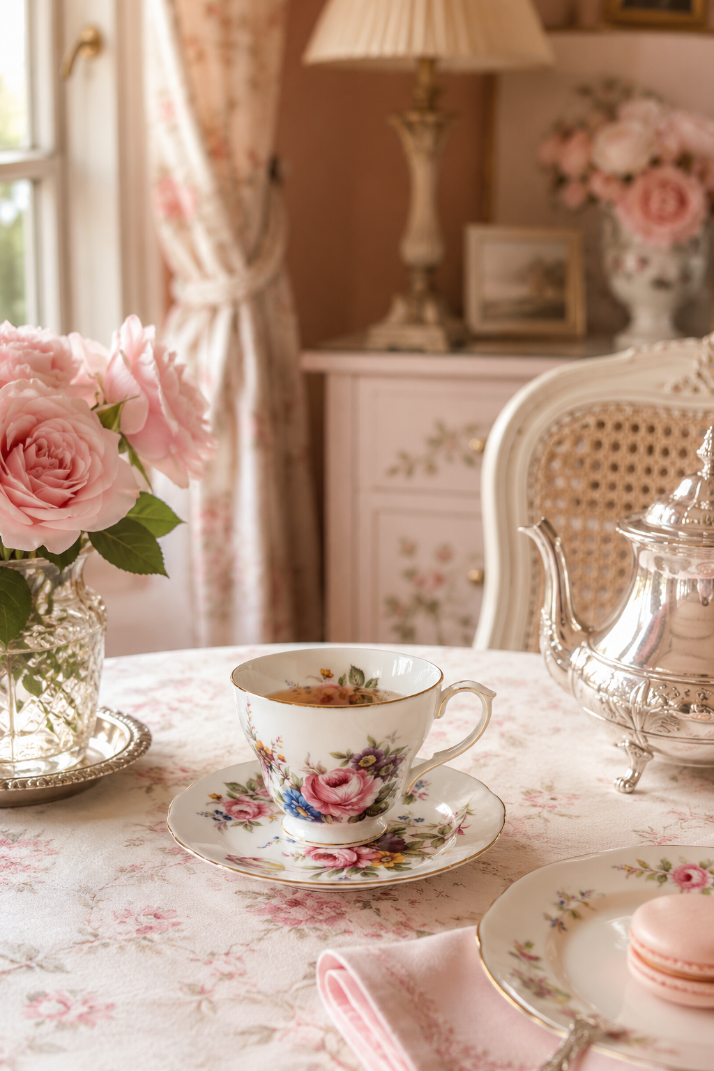 Vintage 1960s–70s Royal Winchester Bone China Teacup & Saucer Set | Pink Peony Floral | Gold Trim | Made in England
