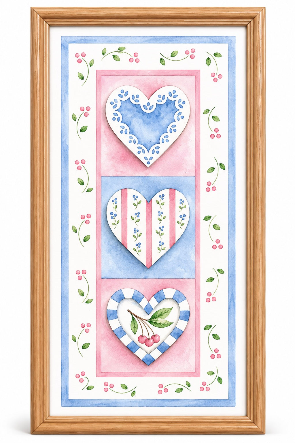 Vintage Homeco Three Hearts Framed Wall Art | 1980s Cottagecore Heart Print