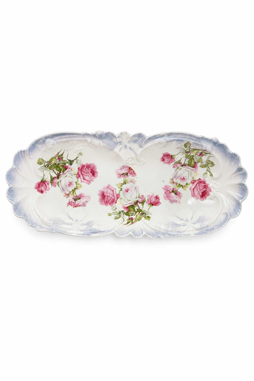 Antique Victorian Floral Relish Dish | Pink Rose Porcelain Serving Tray | Vanity Catchall