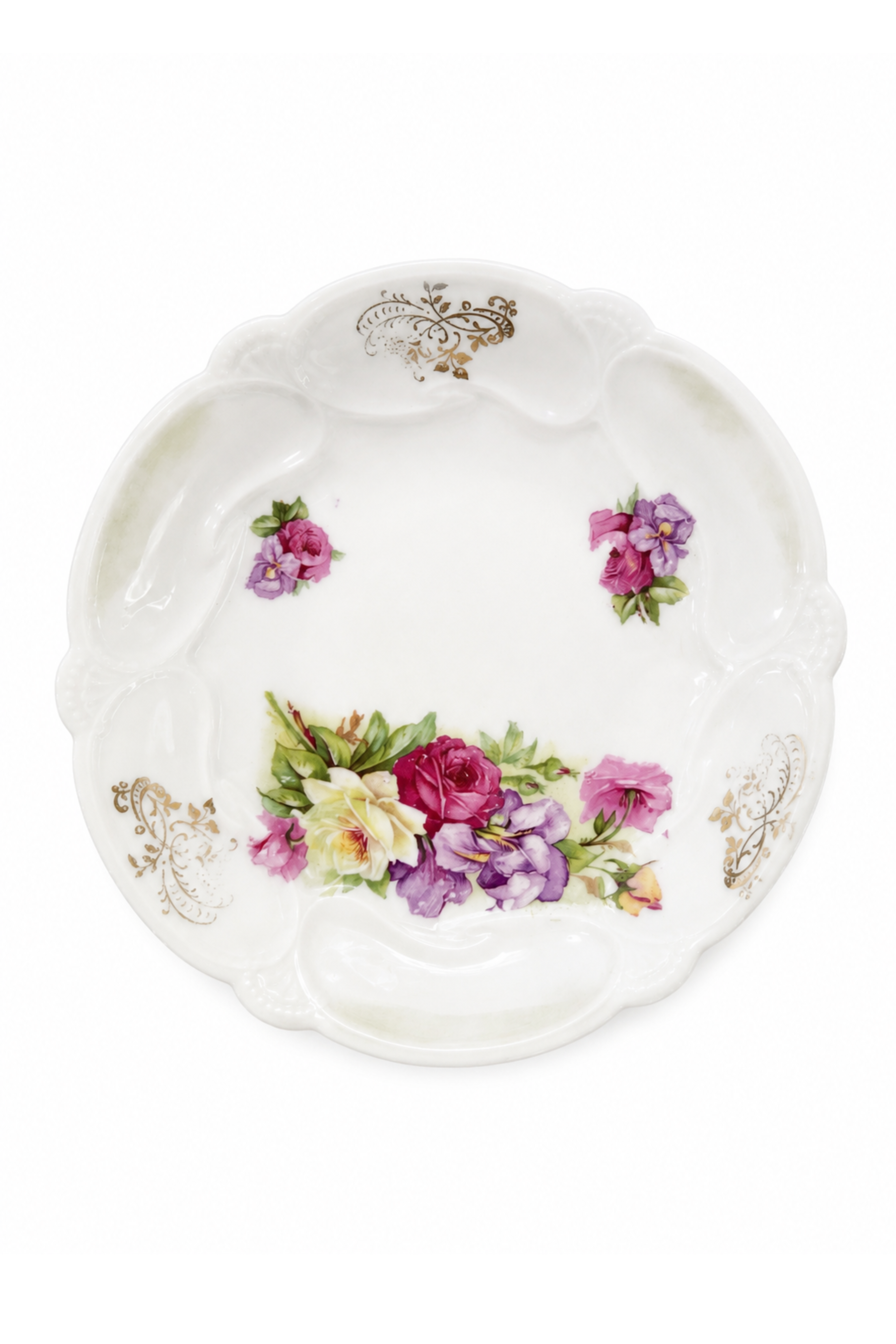 Antique Floral Porcelain Trinket Dish | Victorian Style Candy Dish | Small Floral Serving Bowl