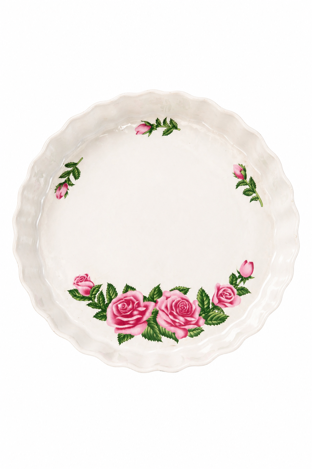 Vintage 1990s Pink Rose Pie Plate – Romantic Floral Baking Dish
