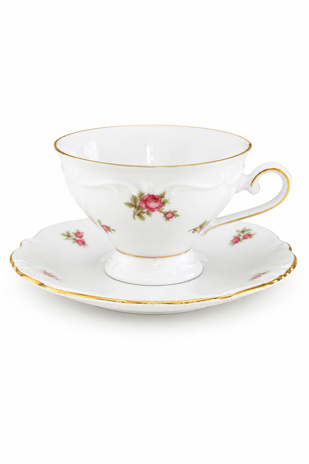 Vintage 1950s–1960s Bavaria Western Germany Rose Teacup & Saucer Set | Fine Porcelain Tea Cup with Gold Trim | Romantic Cottagecore Tea Party Décor