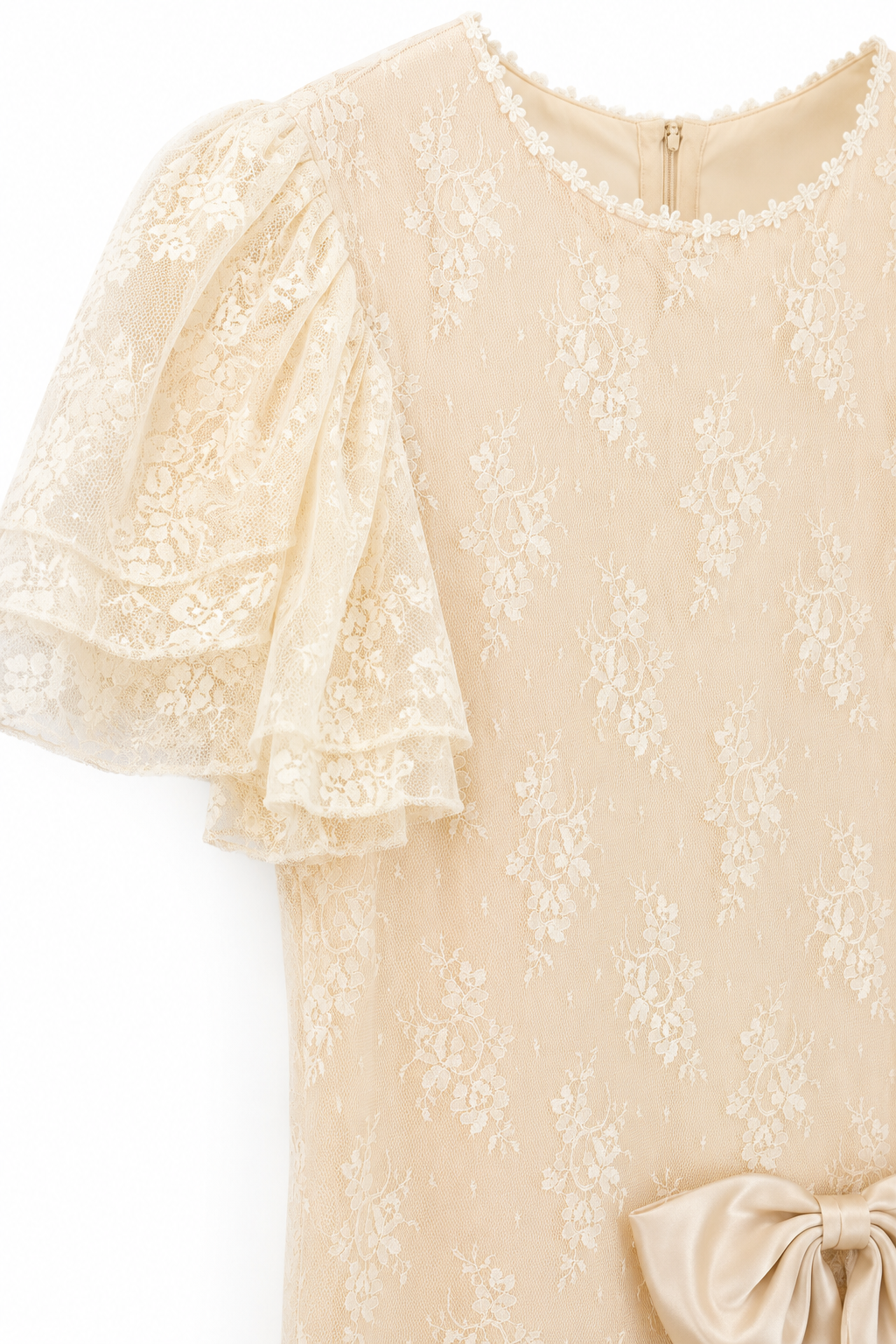 NWT Vintage 1980s Barbara Shodos for Michael Marcella Cream Lace Drop Waist Flapper Dress M