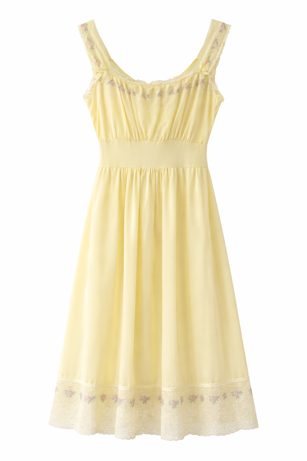 1960s Butter Yellow Floral Lace Nightgown Slip | Embroidered Vintage Lingerie (S/M)