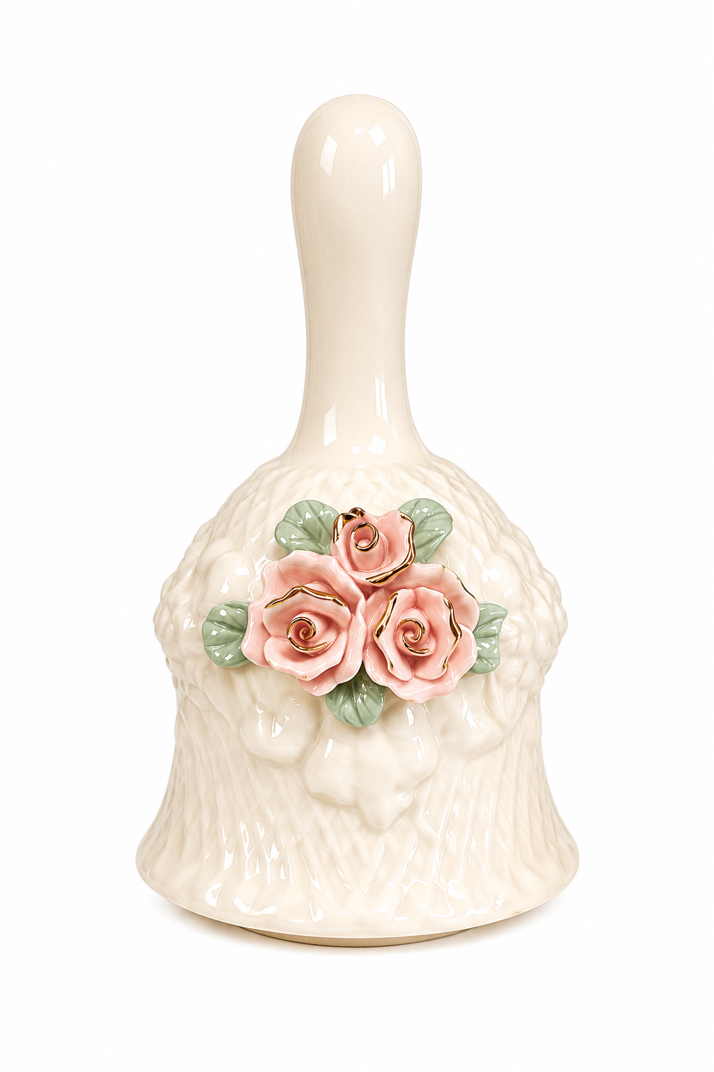 1980s Porcelain Rose Bell | Vintage Floral Decorative Bell with Pink Roses & Gold Accents | Cottagecore Collectible