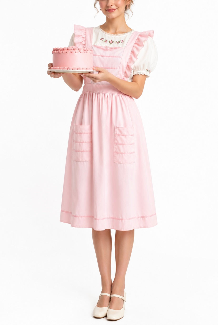Vintage Pink Ruffle Apron | Cottagecore Kitchen Apron | Tie-Back with Pockets | One Size