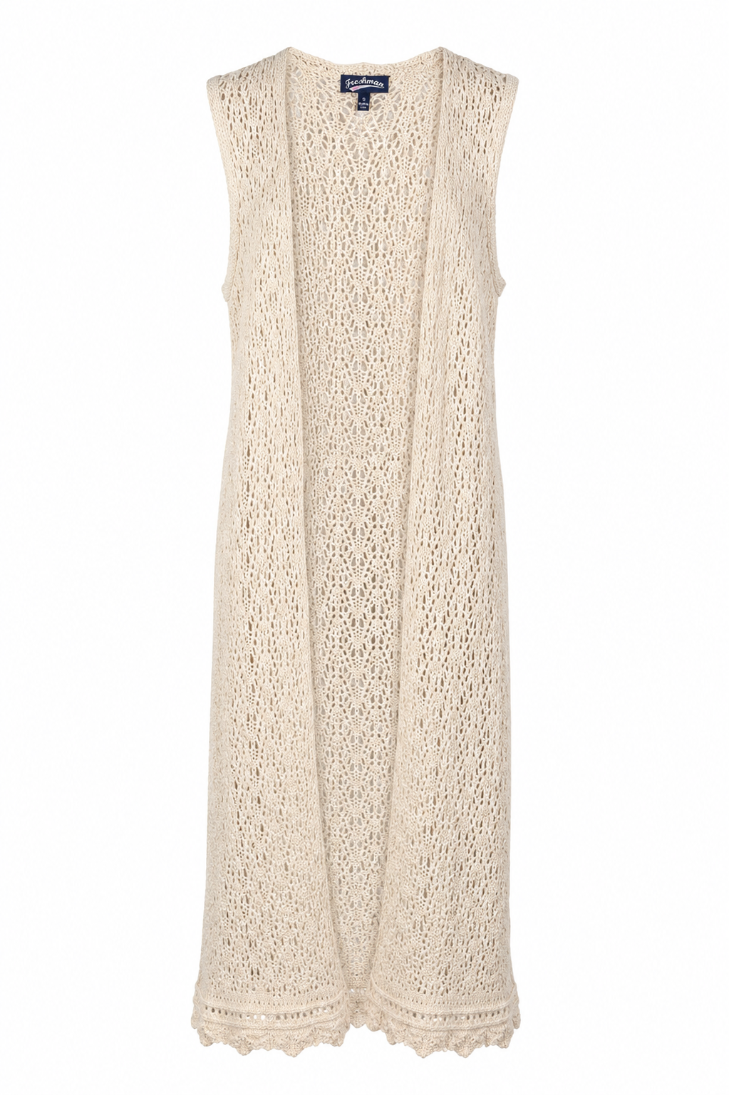 Cream Crochet Knit Long Sleeveless Duster Cardigan | Size Small