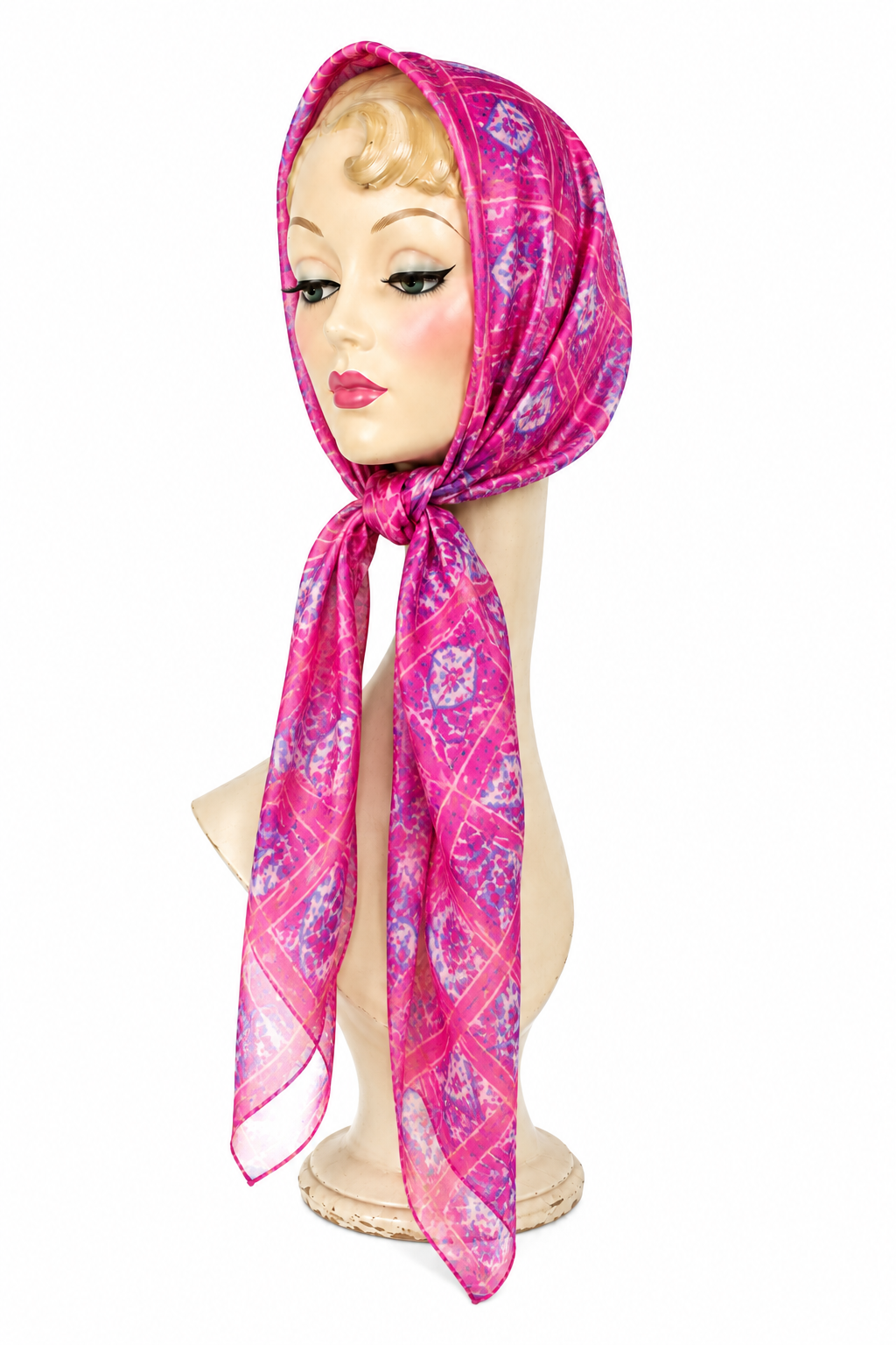 Hot Pink & Blue Sheer Scarf | Retro Hair Scarf | Neck Scarf | Feminine Statement Accessory
