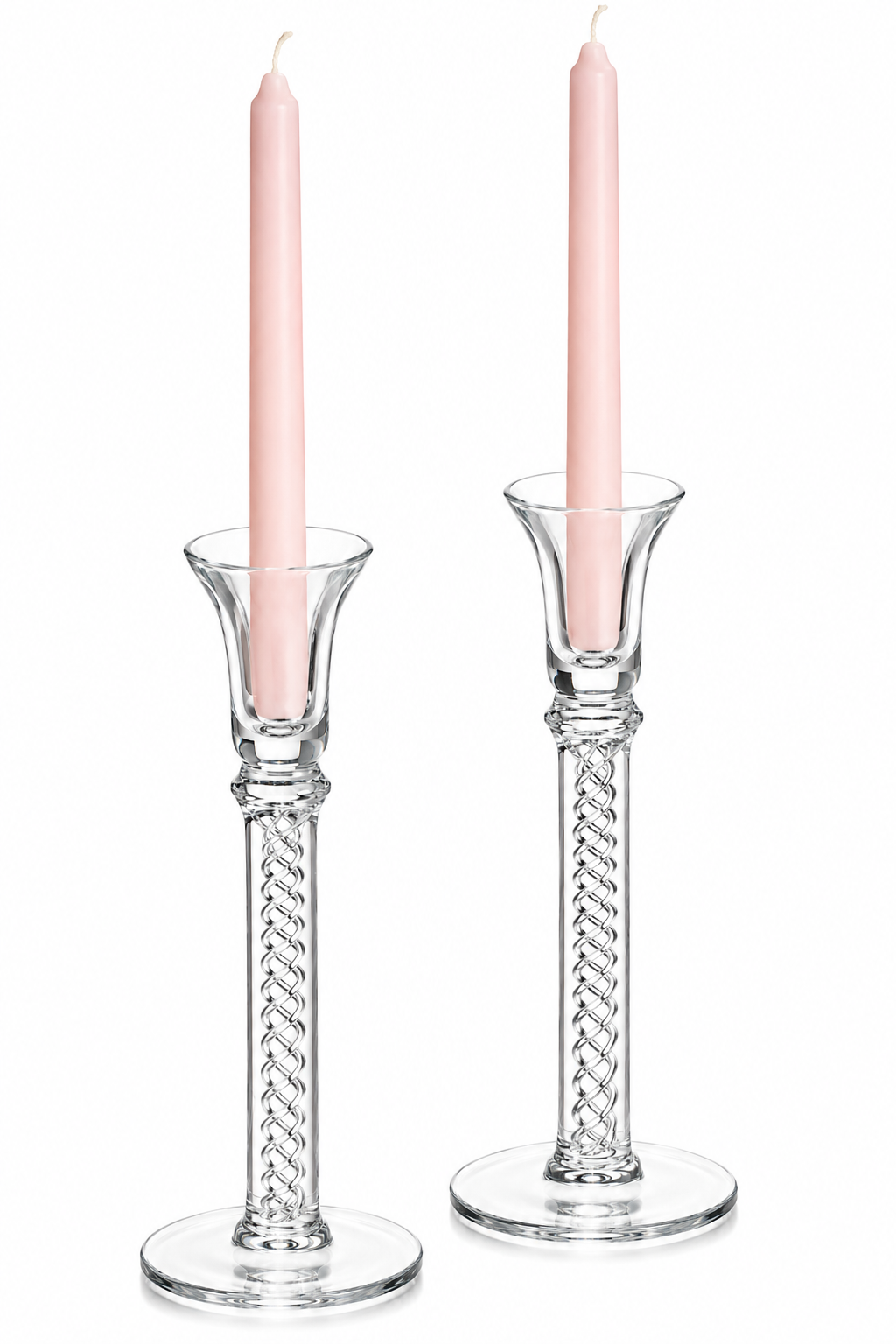 1980s Czechoslovakian Air Twist Glass Candlestick Holders | Set of 2 | Elegant Vintage Crystal-Style Candle Holders