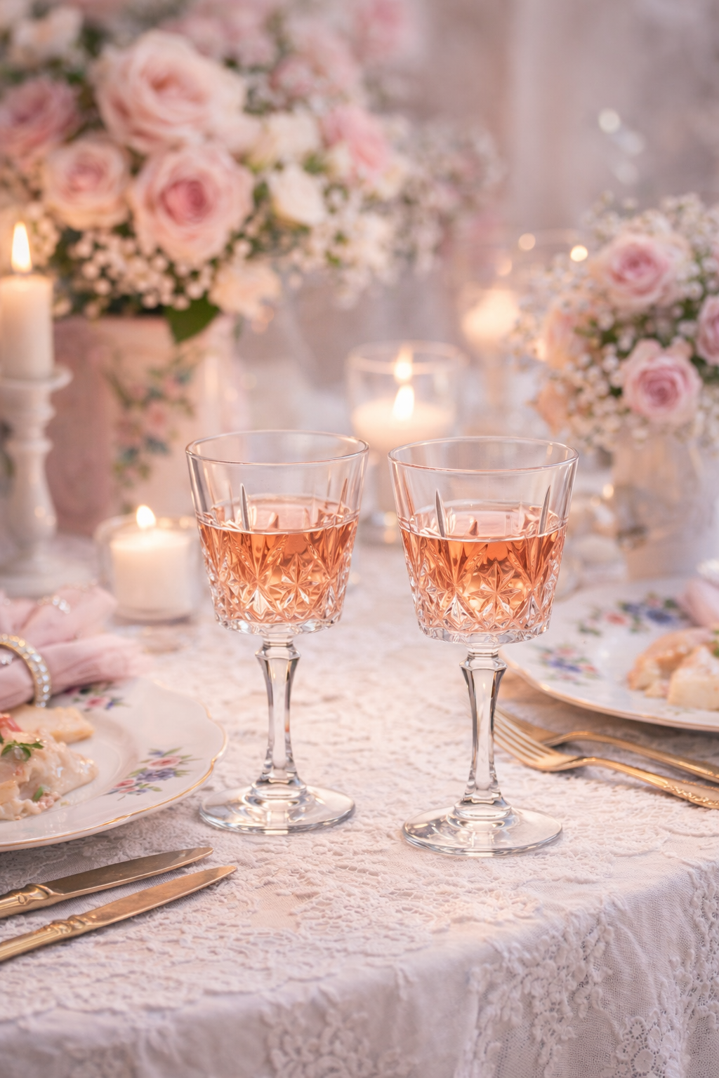 Cut Crystal-Style Stemware Goblets | Elegant Vintage Water/Wine Glasses (Set Available)