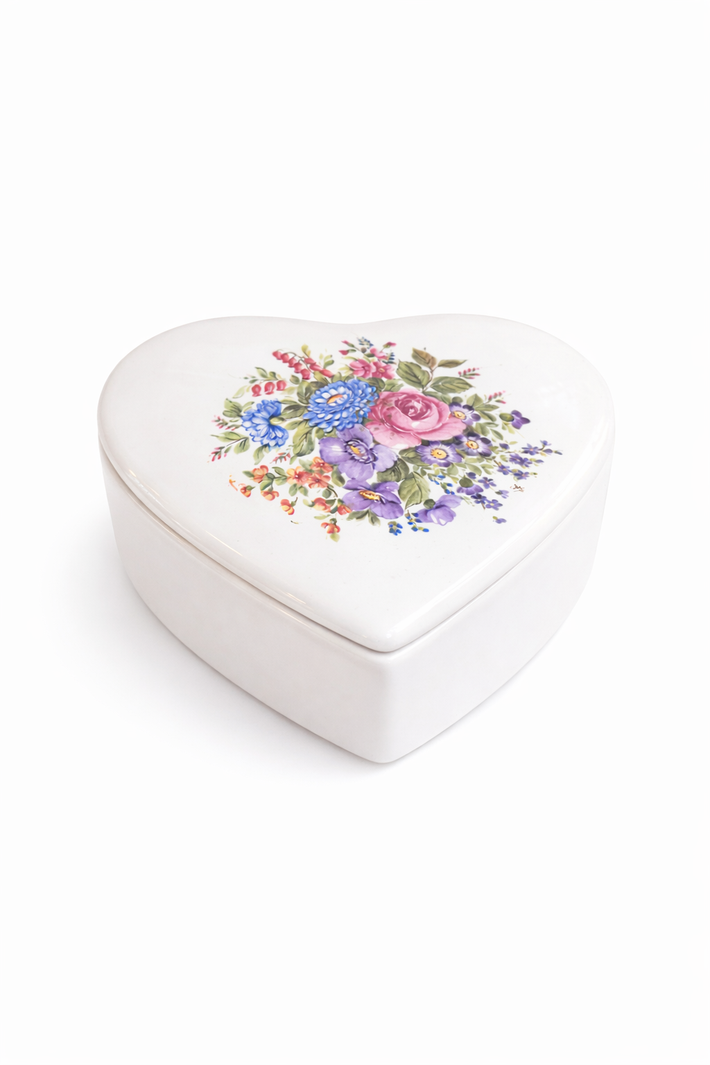 Sweetheart Floral Porcelain Heart Trinket Box | Vintage Style Jewelry Keepsake Box
