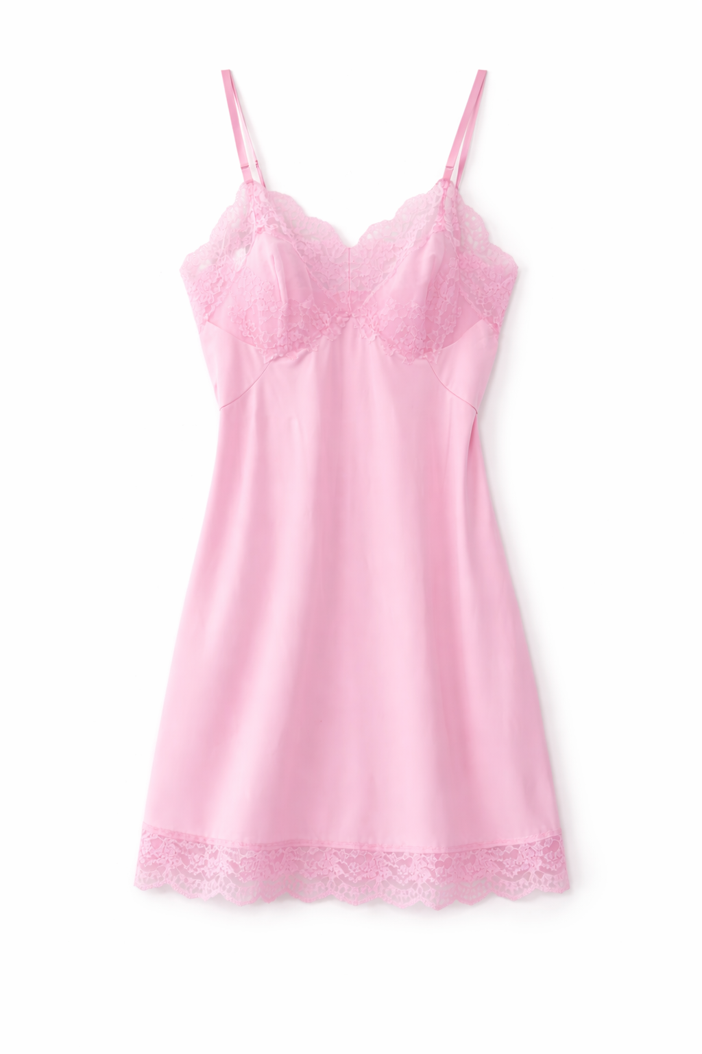 Vintage Pink Lace Slip Dress by Vassarette | Nylon Nightgown Lingerie Made in USA