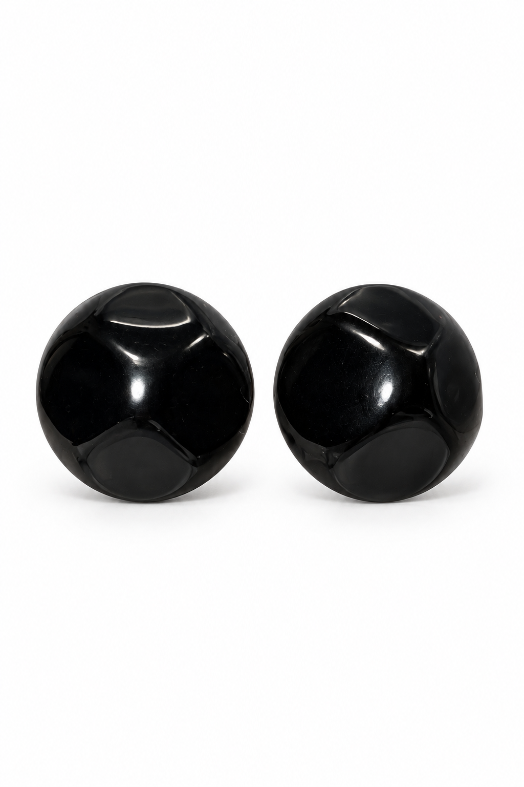 Vintage 1960s Hong Kong Black Lucite Domed Clip-On Earrings – Chunky Mod Statement – 1”