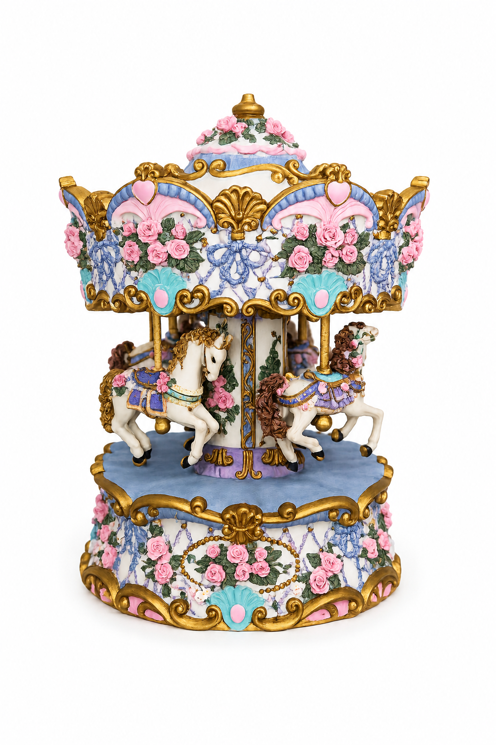 RARE Vintage Floral Blue Carousel – Large Decorative Display Piece *BROKEN* Display ONlY!