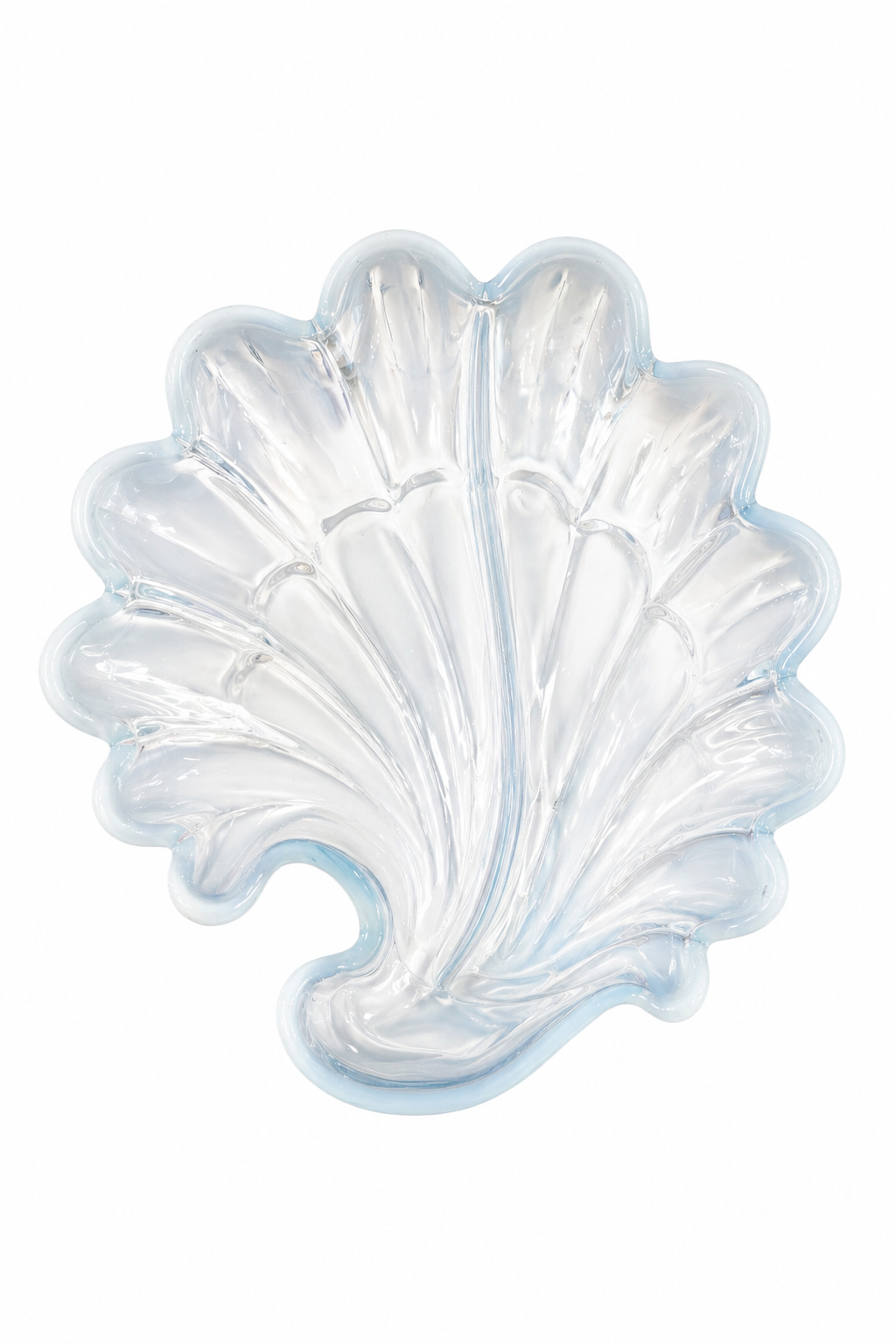 Rare 1930s Duncan & Miller Blue Opalescent Seashell Dish | Vintage USA Glass Jewelry Tray