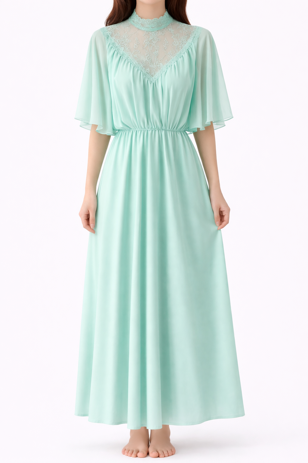Vintage 1970s Mint Green Maxi Dress | Soft Elastic Waist, Flowing Silhouette Size 6–8