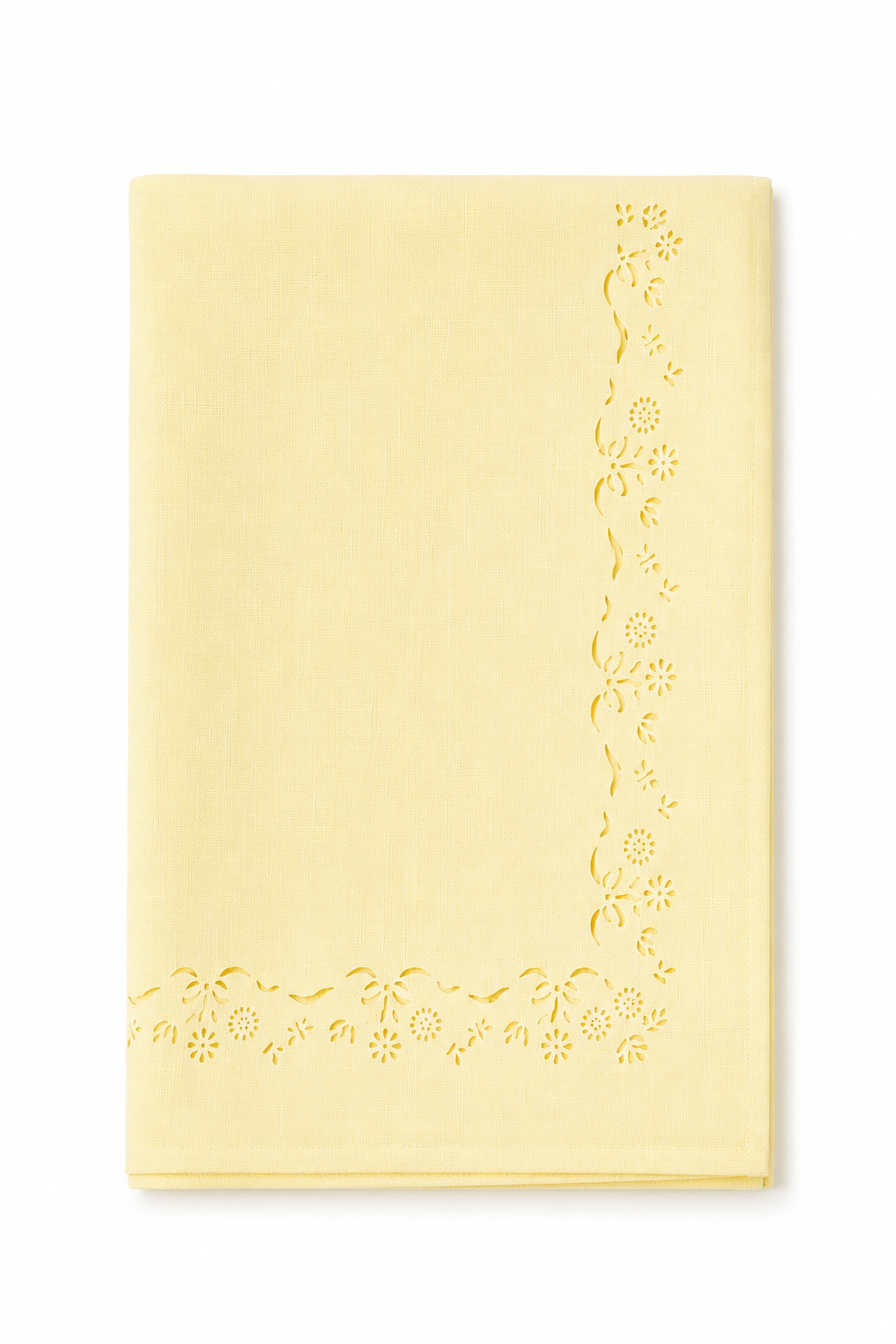 Vintage Butter Yellow Cutwork Tablecloth | Spring Pastel Yellow Square Tablecloth | Cottagecore Cottage Dining Decor