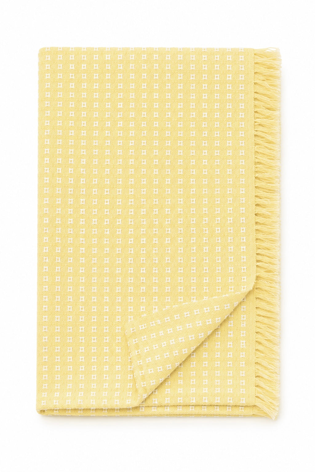 Vintage Pastel Lemon Yellow Square Tablecloth | Retro 1970s Cottage Table Linen | Fringe Edge