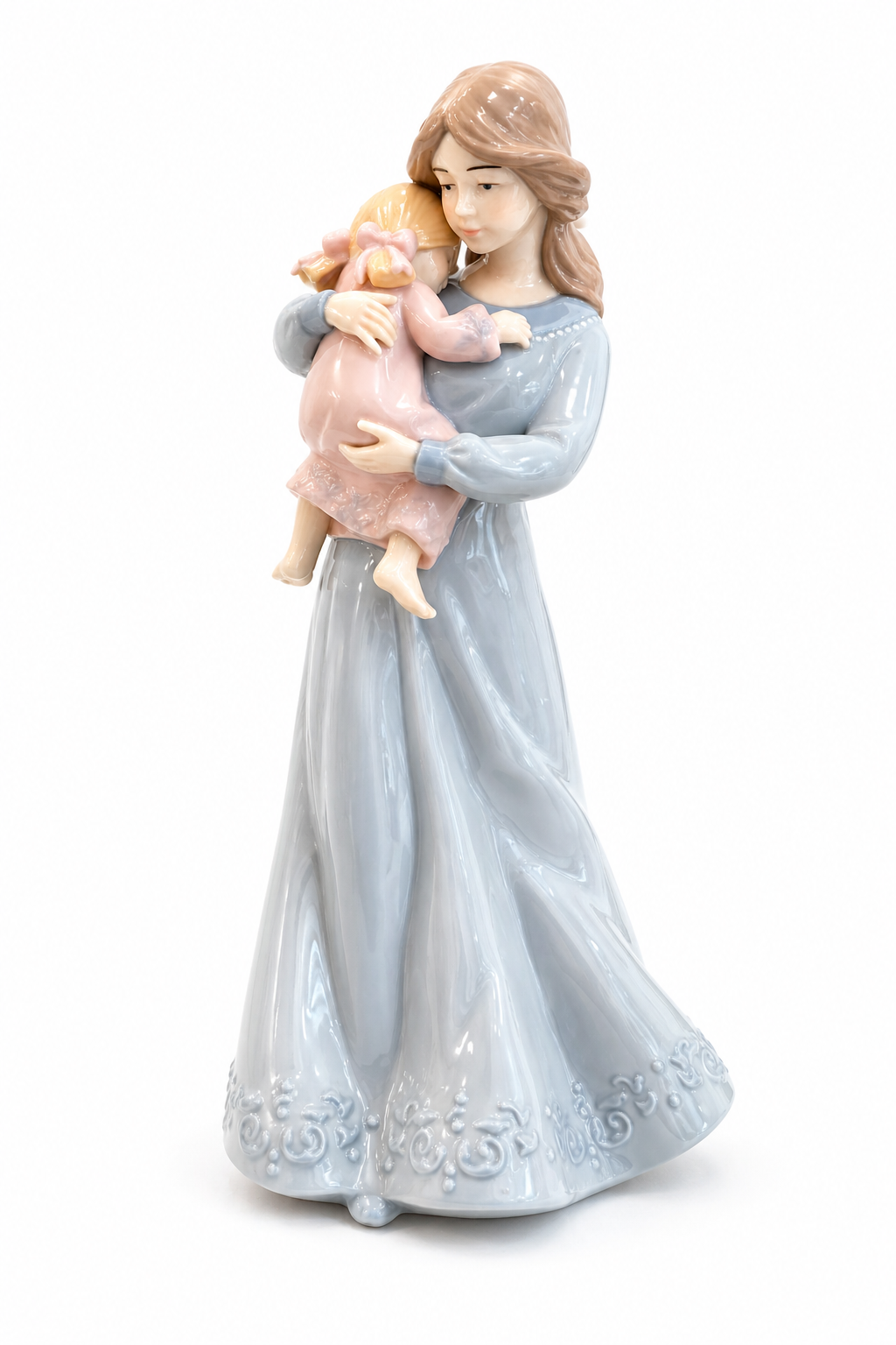 Vintage 1980s Porcelain Mother & Child Figurine | Romantic Pastel Family Décor Statue