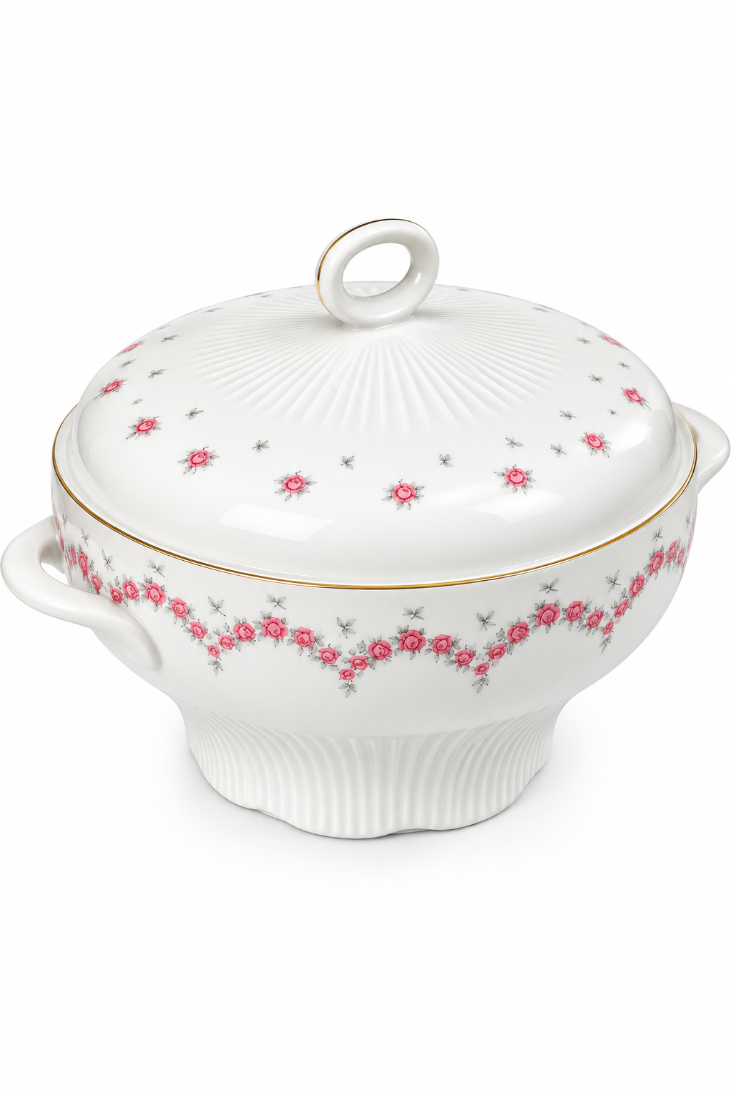 Rare 1970s Graf Von Henneberg Pink Rose Covered Serving Bowl | Vintage Porcelain Soup Tureen