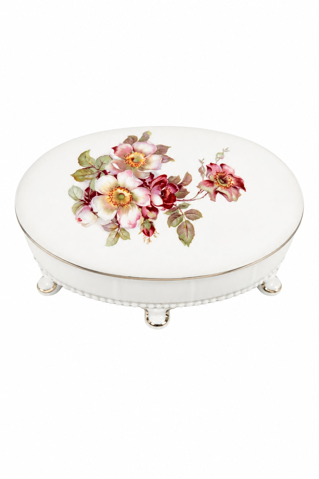 Vintage 1950s Gerold Porzellan Bavaria Floral Trinket Box | German Porcelain Jewelry Box | Gold Trim | 7.5”