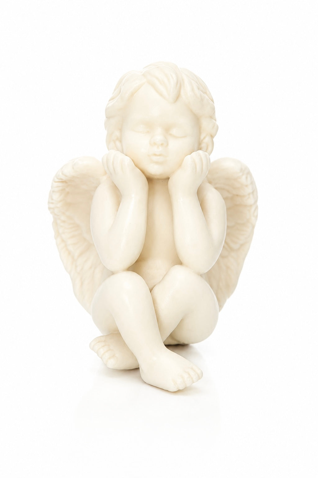 Vintage 1980s White Porcelain Thinking Cherub Figurine | Angel Statue | Romantic Cottage Decor