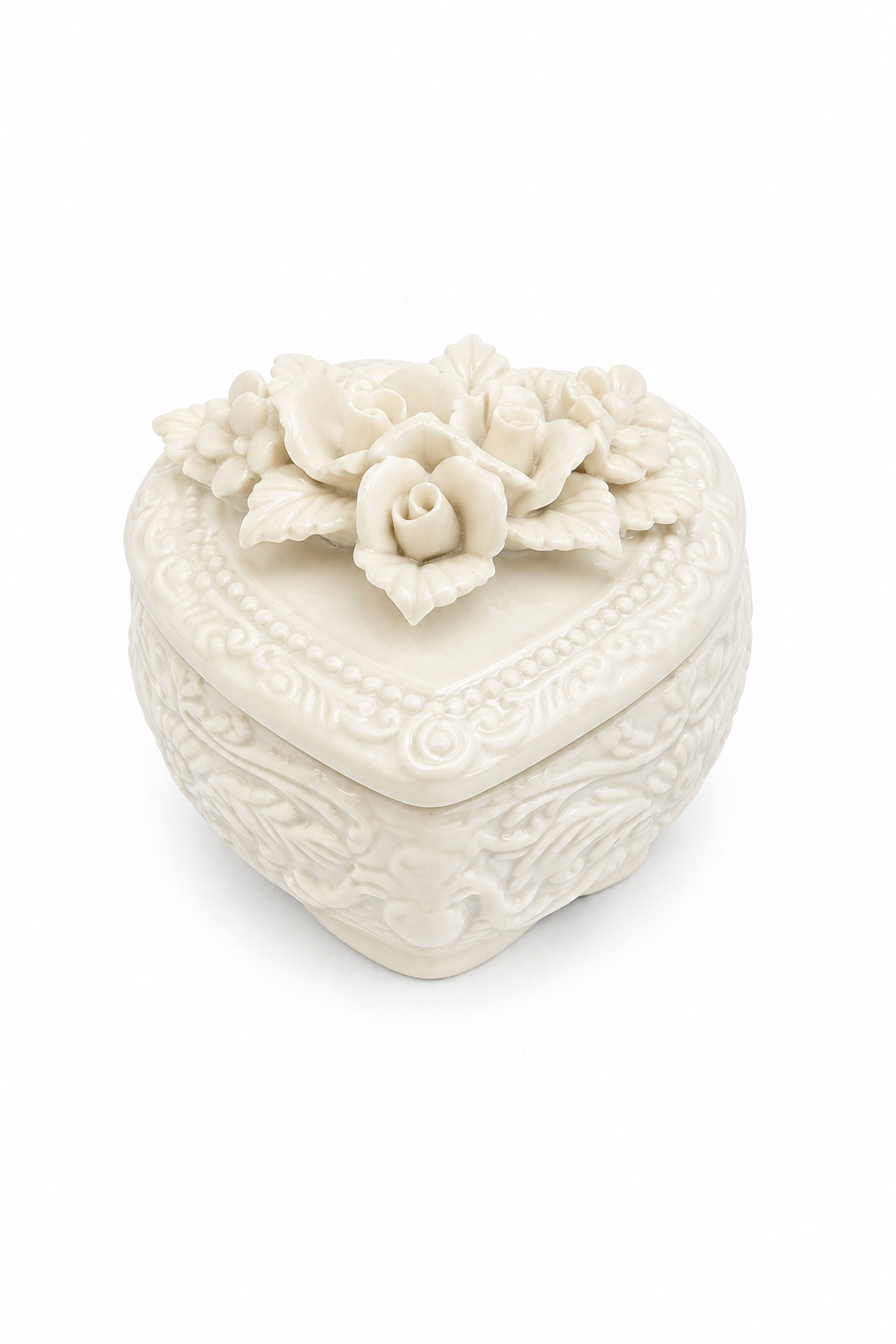 Romantic Heart Ring Box with 3D Roses | Vintage Style Trinket Box