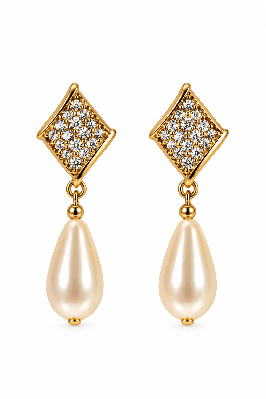 Vintage 1980s Faux Pearl & Rhinestone Dangle Statement Stud Earrings
