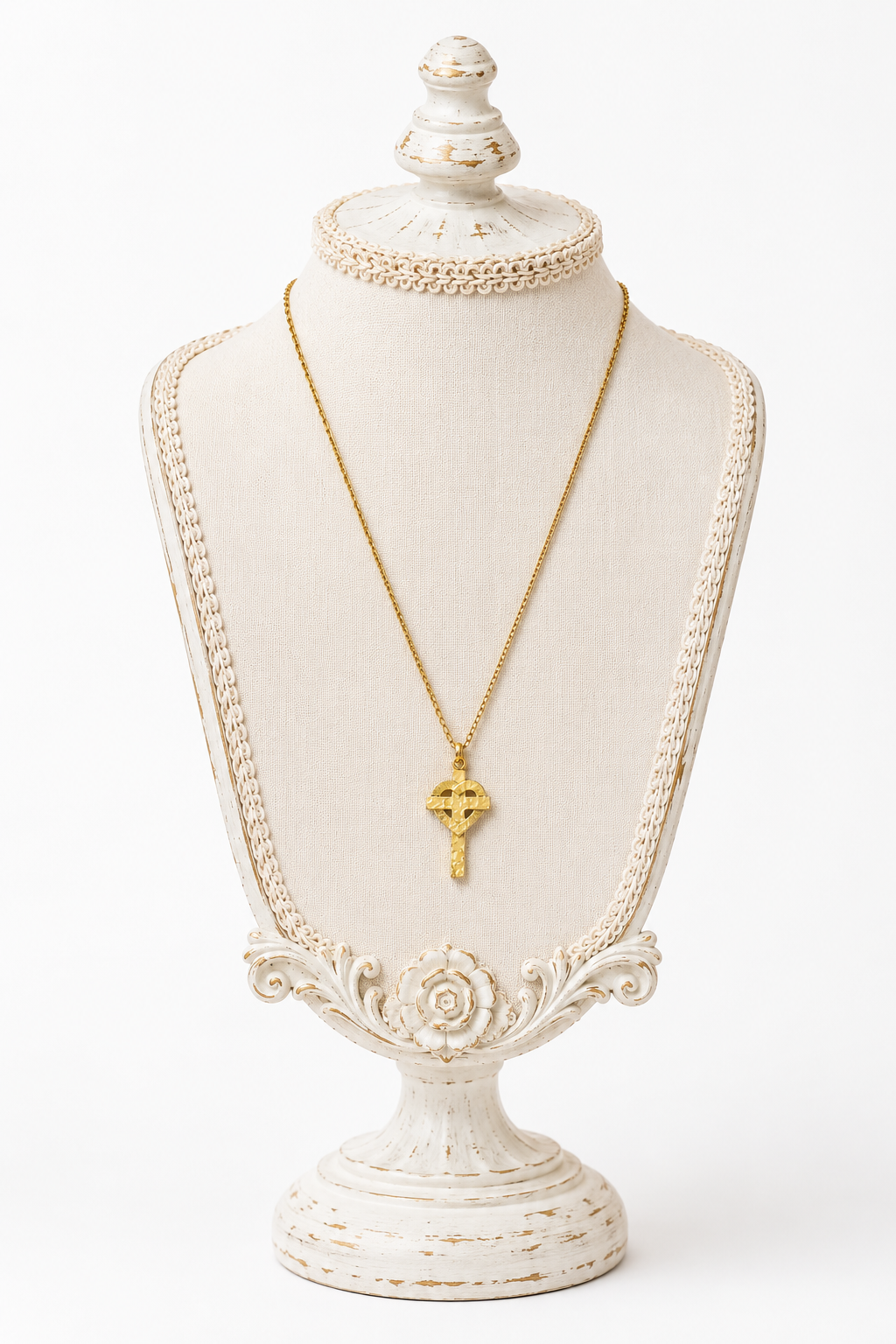Vintage Gold Tone Heart Cross Pendant Necklace | Religious Faith Necklace | Christian Jewelry | Romantic Heart & Cross Charm Necklace
